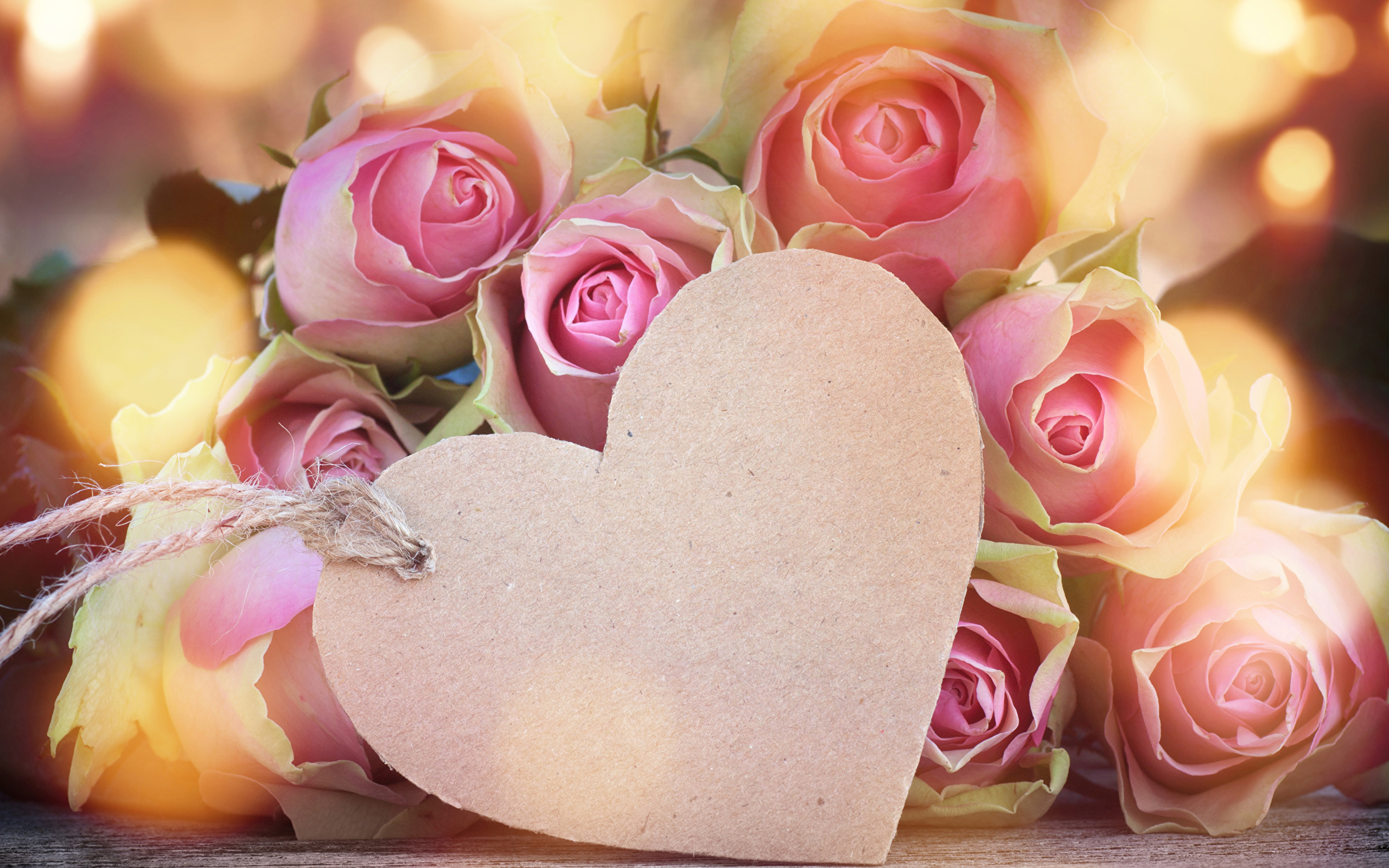 Wallpaper Pink Roses and Heart Shaped Heart Shaped Stone, Background ...