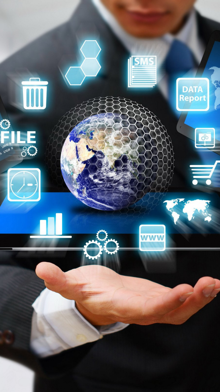 Hombre Con Chaqueta de Traje Negro Con Tableta Negra. Wallpaper in 750x1334 Resolution