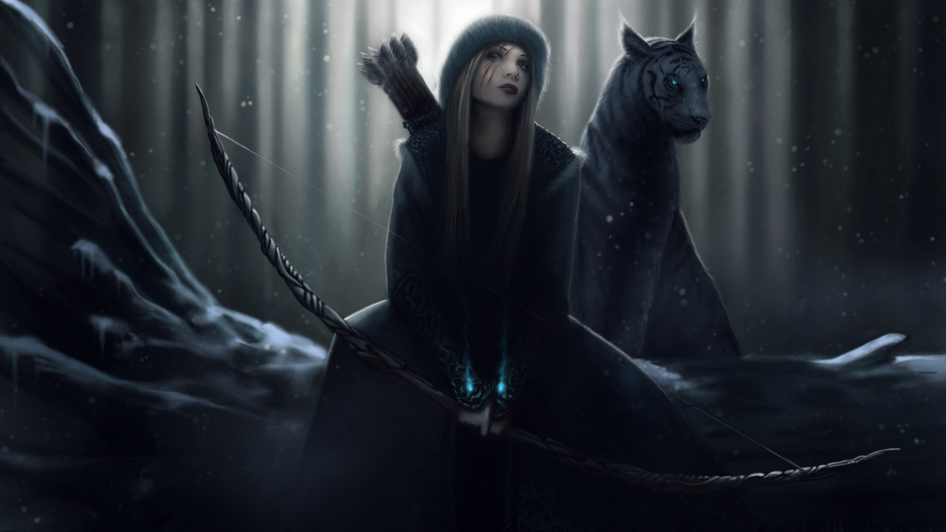 Woman in Black Hoodie Standing Beside Black Cat. Wallpaper in 1366x768 Resolution