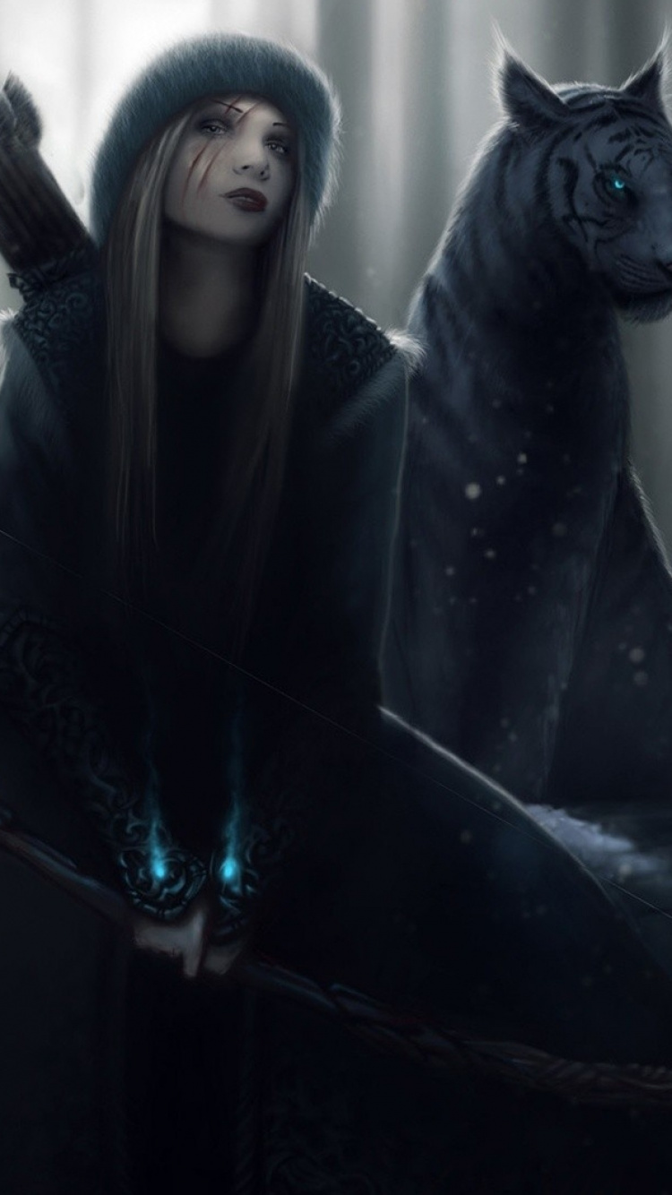 Woman in Black Hoodie Standing Beside Black Cat. Wallpaper in 750x1334 Resolution