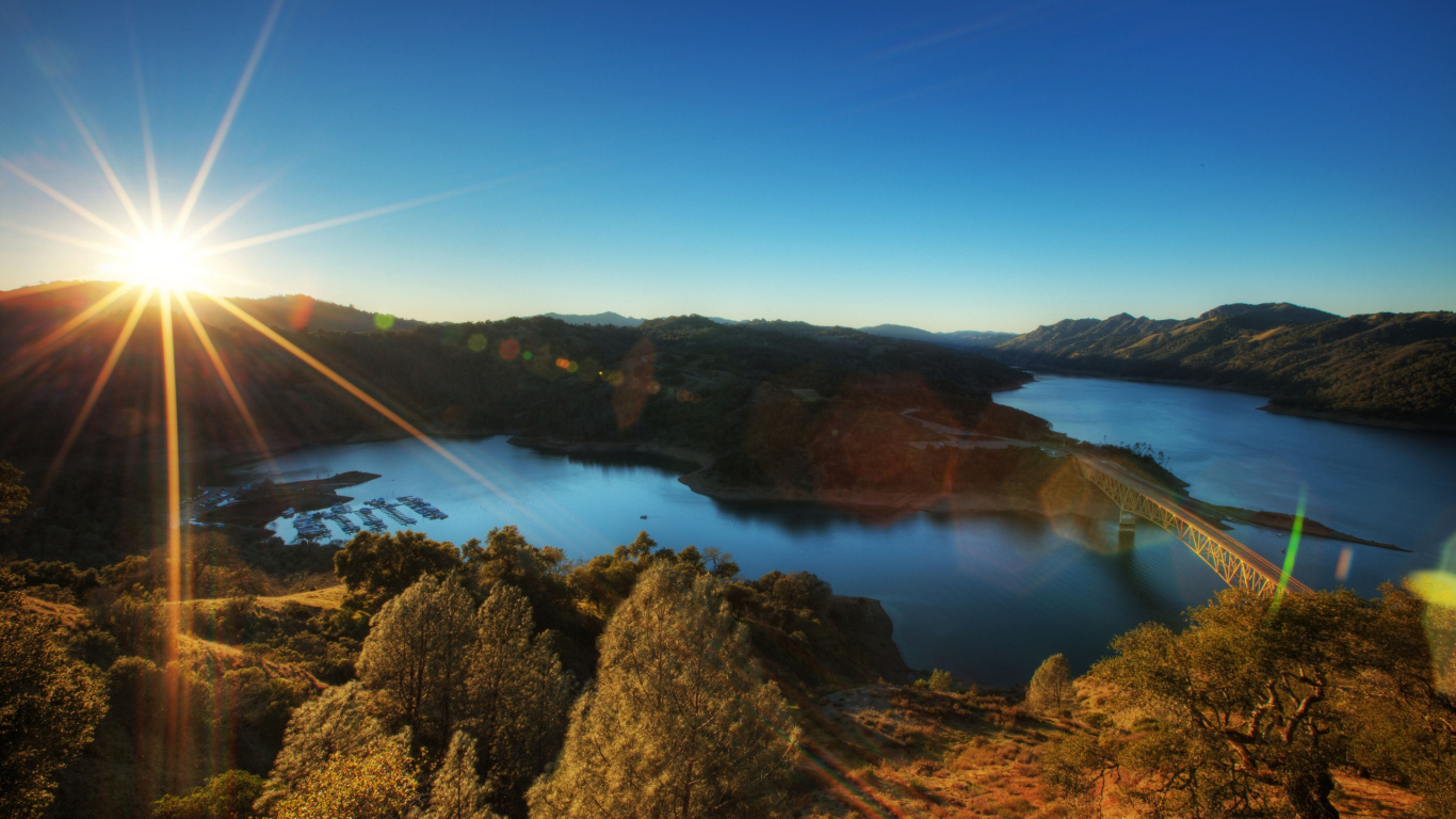 性质, 反射, 早上, 储存器, 高地 壁纸 1366x768 允许