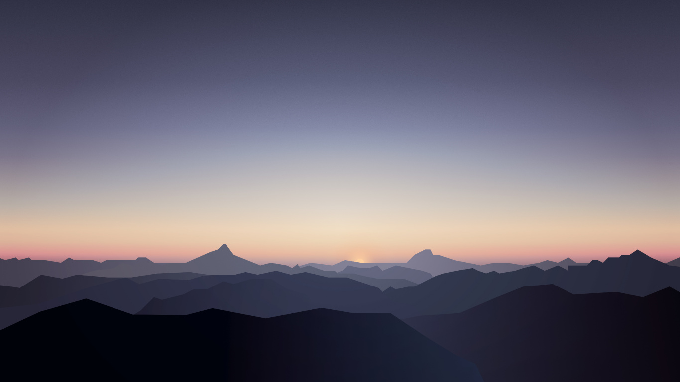 Silueta de Las Montañas Durante la Puesta de Sol. Wallpaper in 1366x768 Resolution