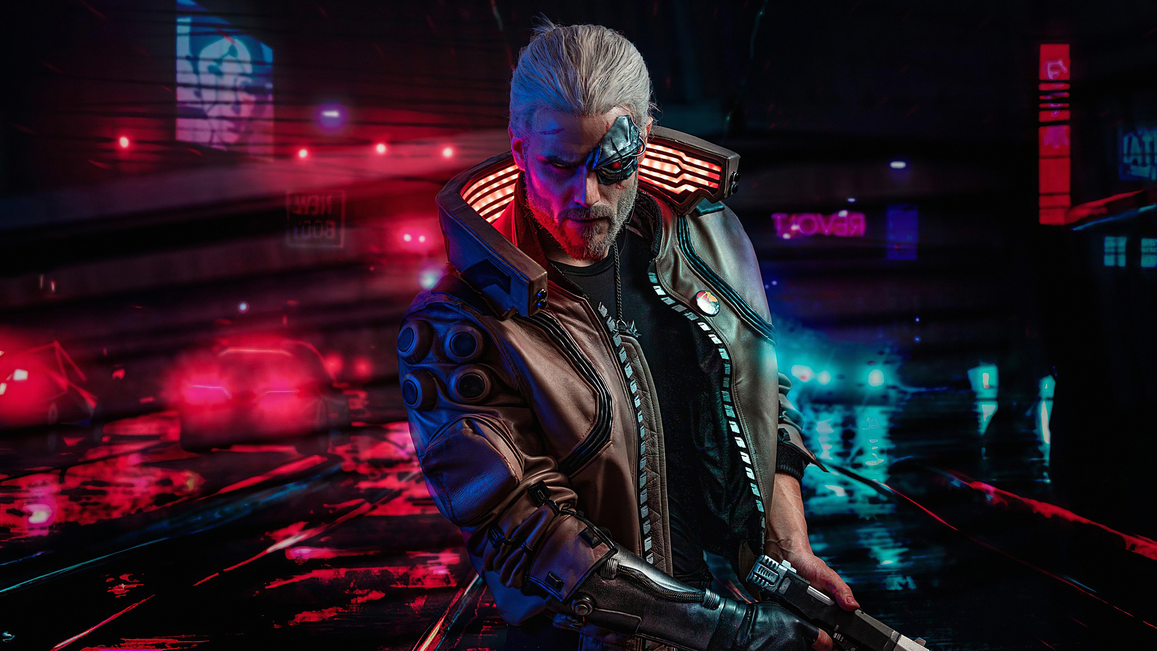 Cyberpunk 2077, Geralt de Rivia, Witcher, Performance, Obscurité. Wallpaper in 3840x2160 Resolution