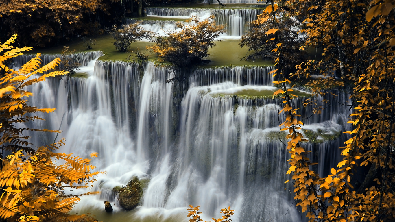 Water Falls in The Middle of The Forest. Wallpaper in 1366x768 Resolution