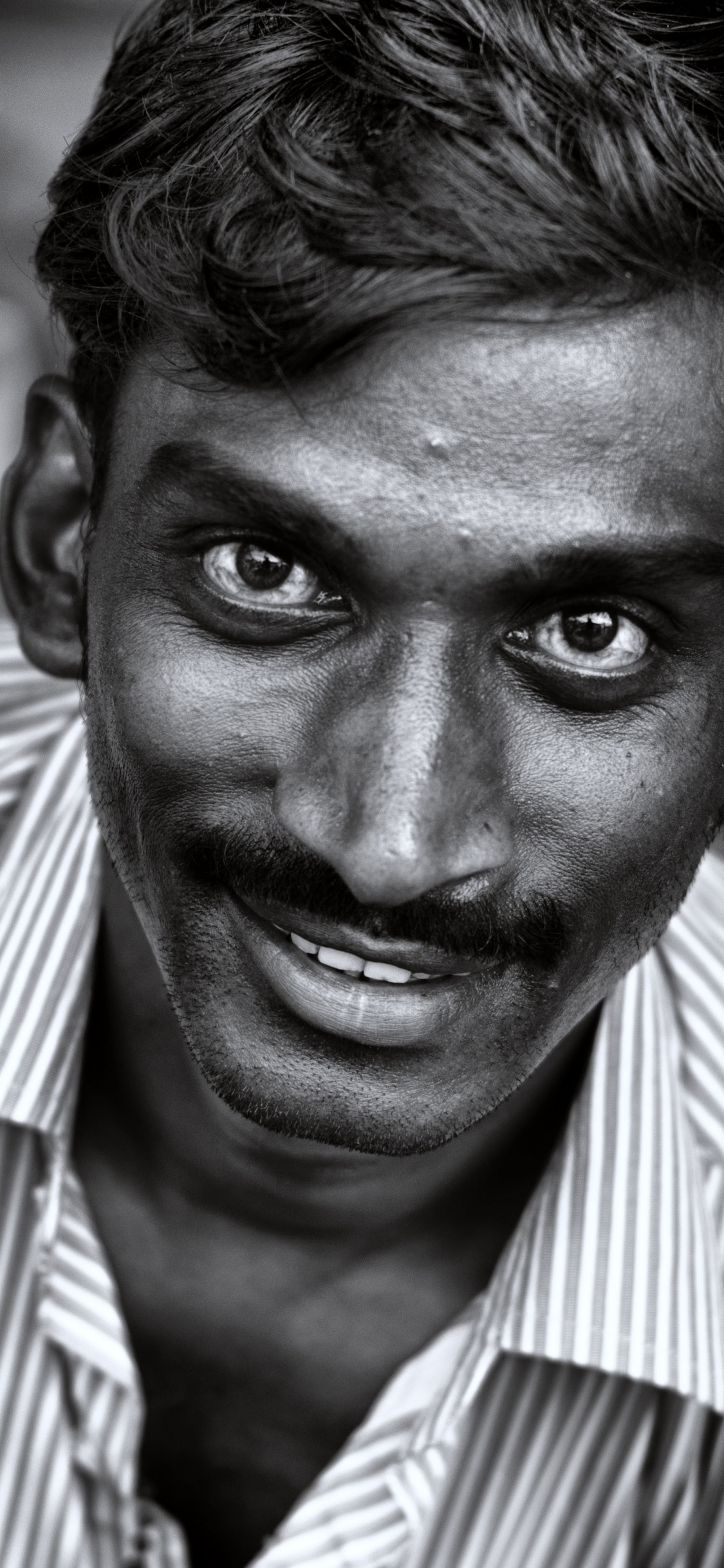 Portrait, Face, Monochrome, Eye, Smile. Wallpaper in 1125x2436 Resolution