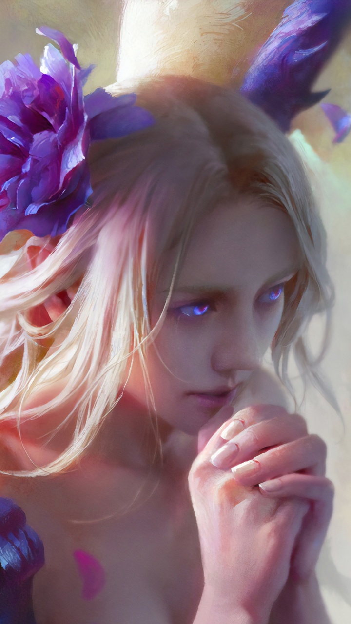 Femme en Robe Noire Aux Cheveux Violets et Blancs. Wallpaper in 720x1280 Resolution