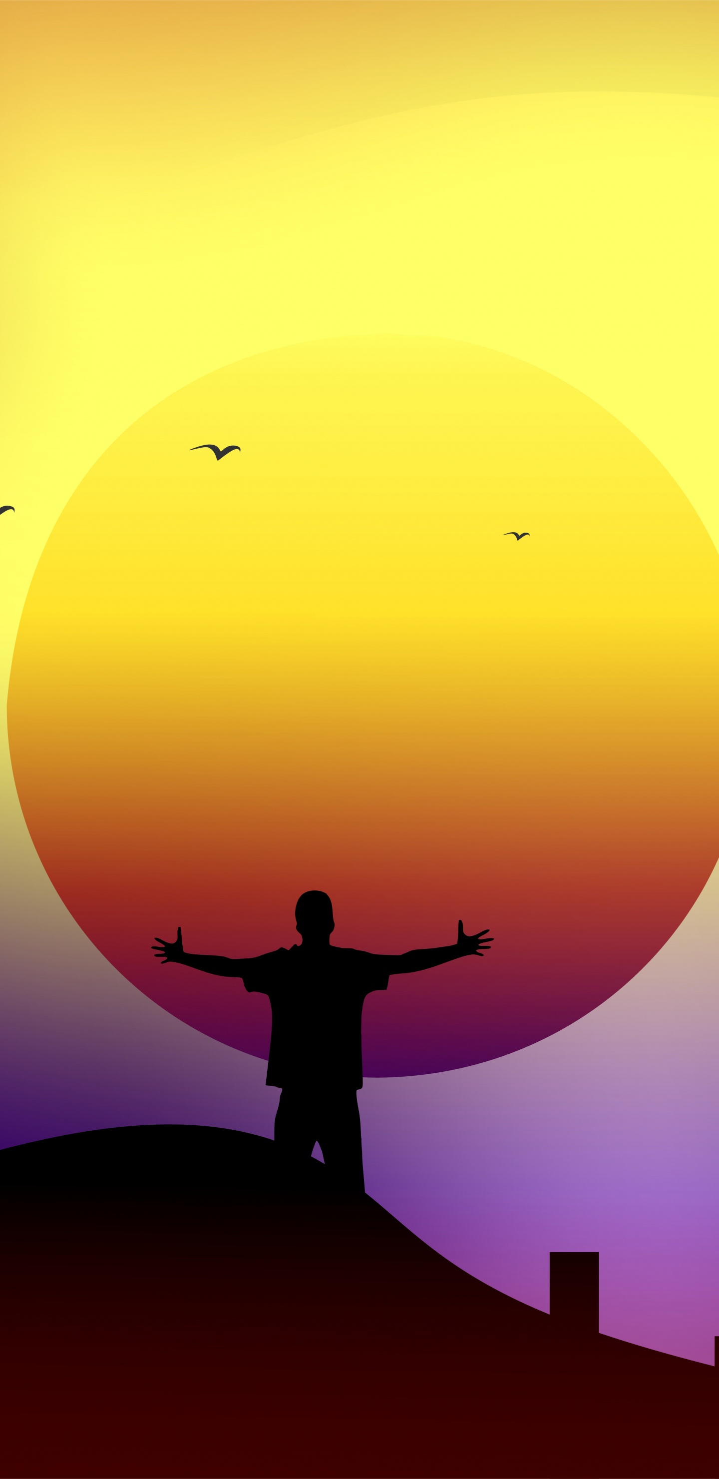 Silueta de Hombre de Pie en la Parte Superior Del Edificio Durante la Puesta de Sol. Wallpaper in 1440x2960 Resolution