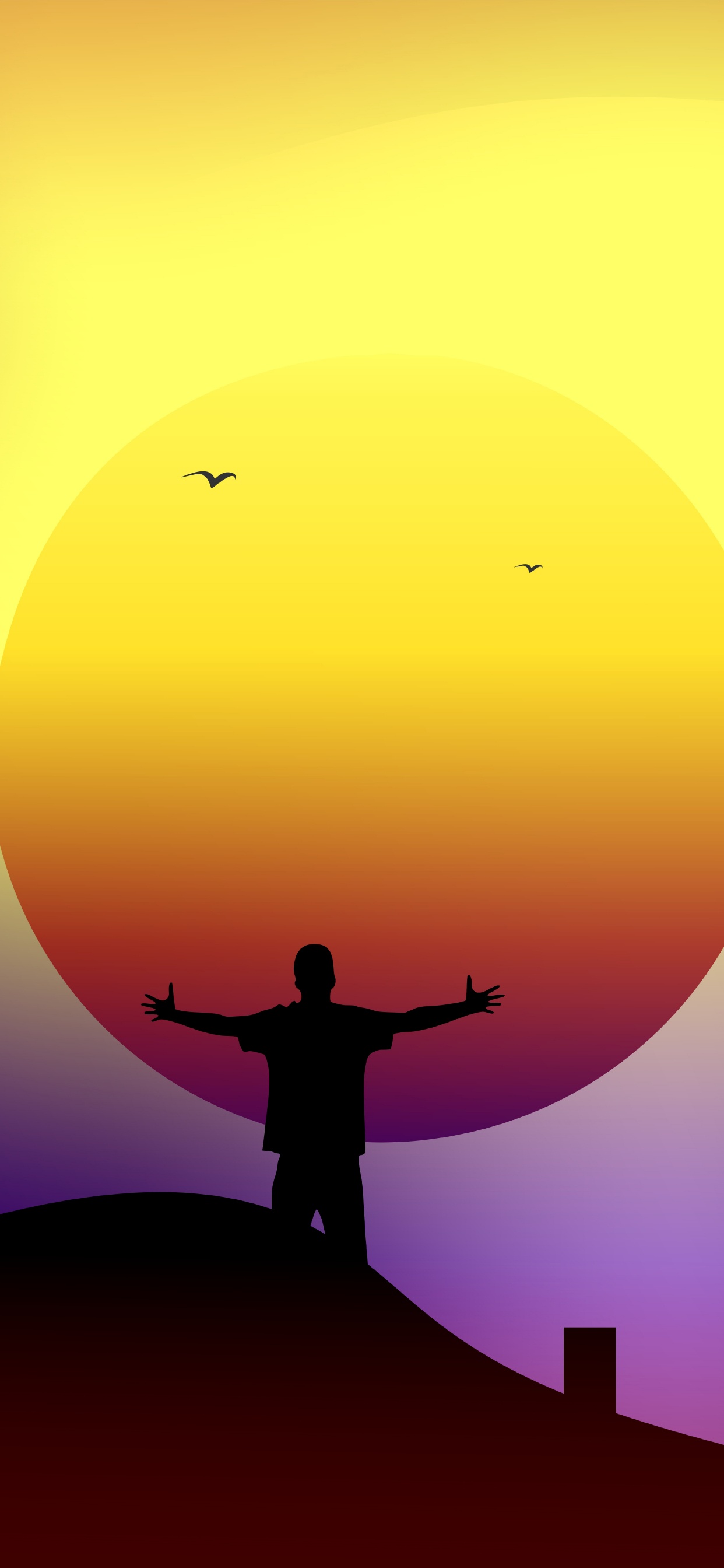 Silhouette Eines Mannes, Der Während Des Sonnenuntergangs Auf Dem Gebäude Steht. Wallpaper in 1242x2688 Resolution