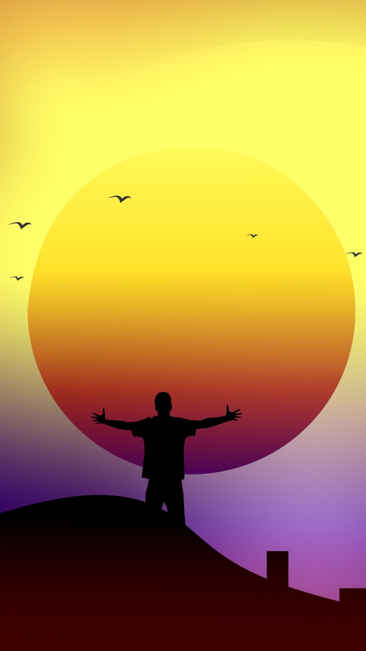 Silhouette Eines Mannes, Der Während Des Sonnenuntergangs Auf Dem Gebäude Steht. Wallpaper in 720x1280 Resolution