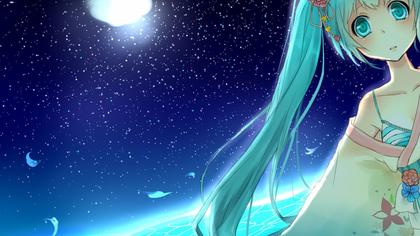 Woman in Blue Dress Illustration. Wallpaper in 1366x768 Resolution