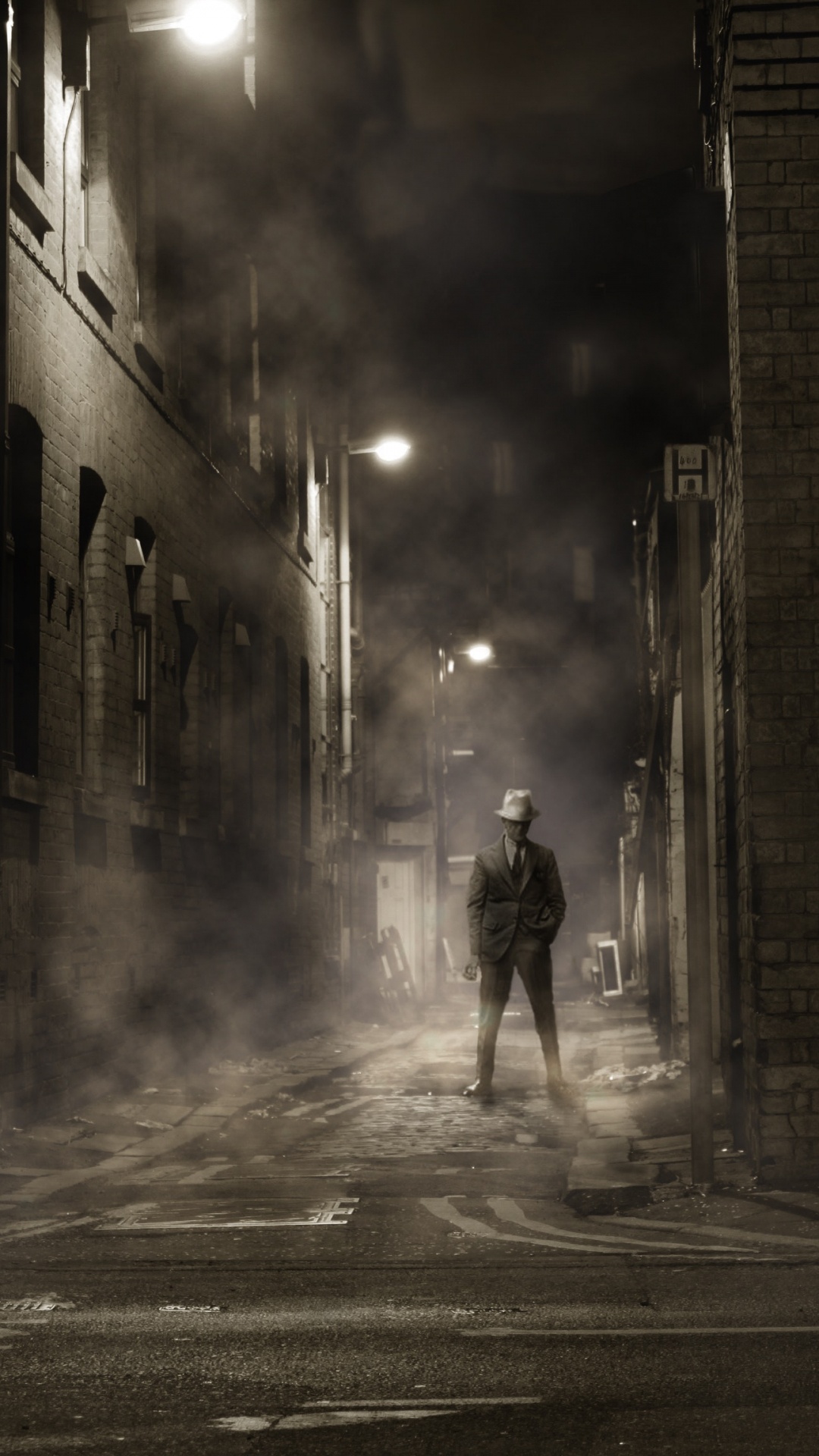 Mann in Schwarzer Jacke, Der Nachts Auf Der Straße Geht. Wallpaper in 1080x1920 Resolution