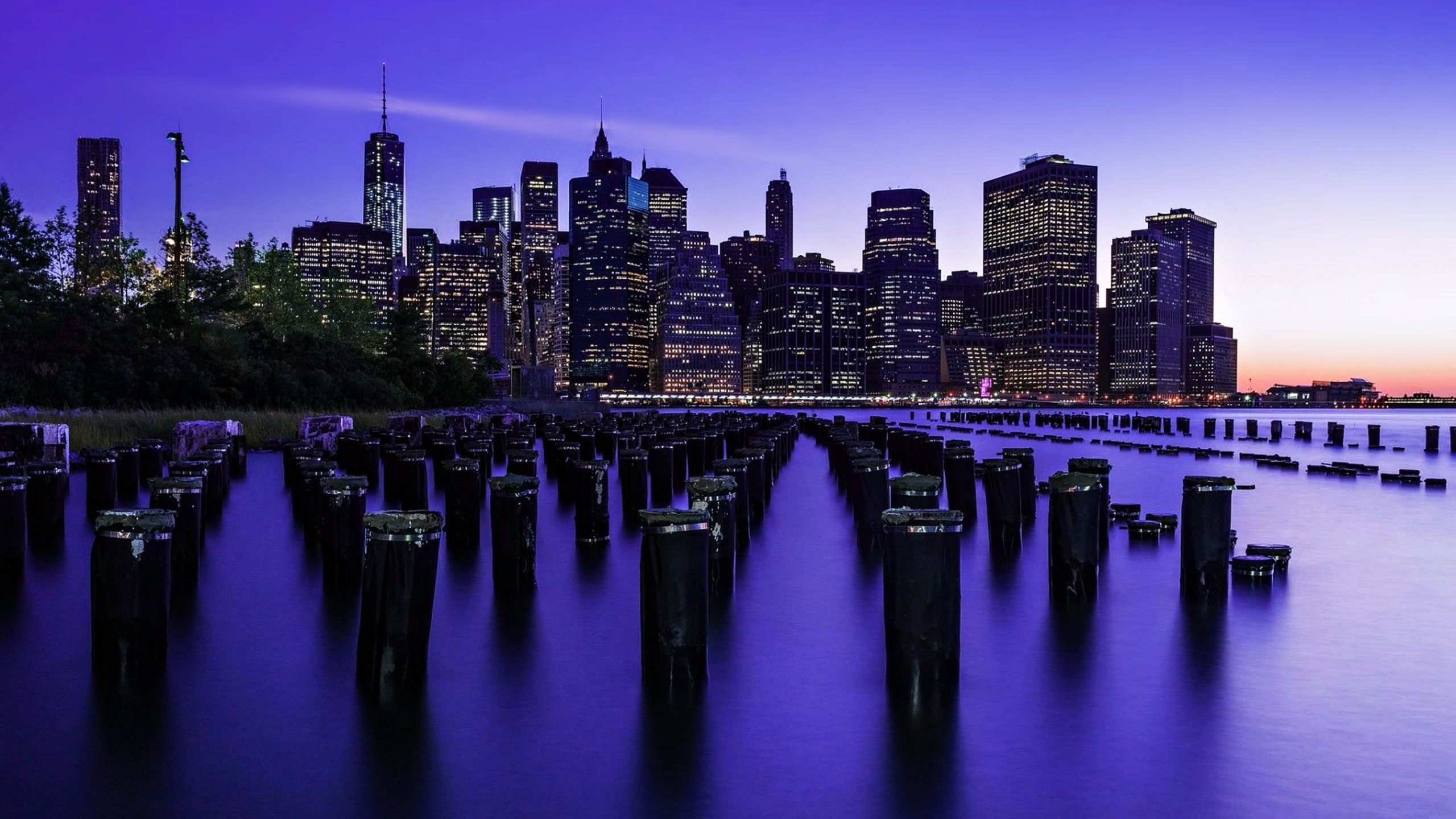 Horizonte de la Ciudad Durante la Noche. Wallpaper in 2560x1440 Resolution