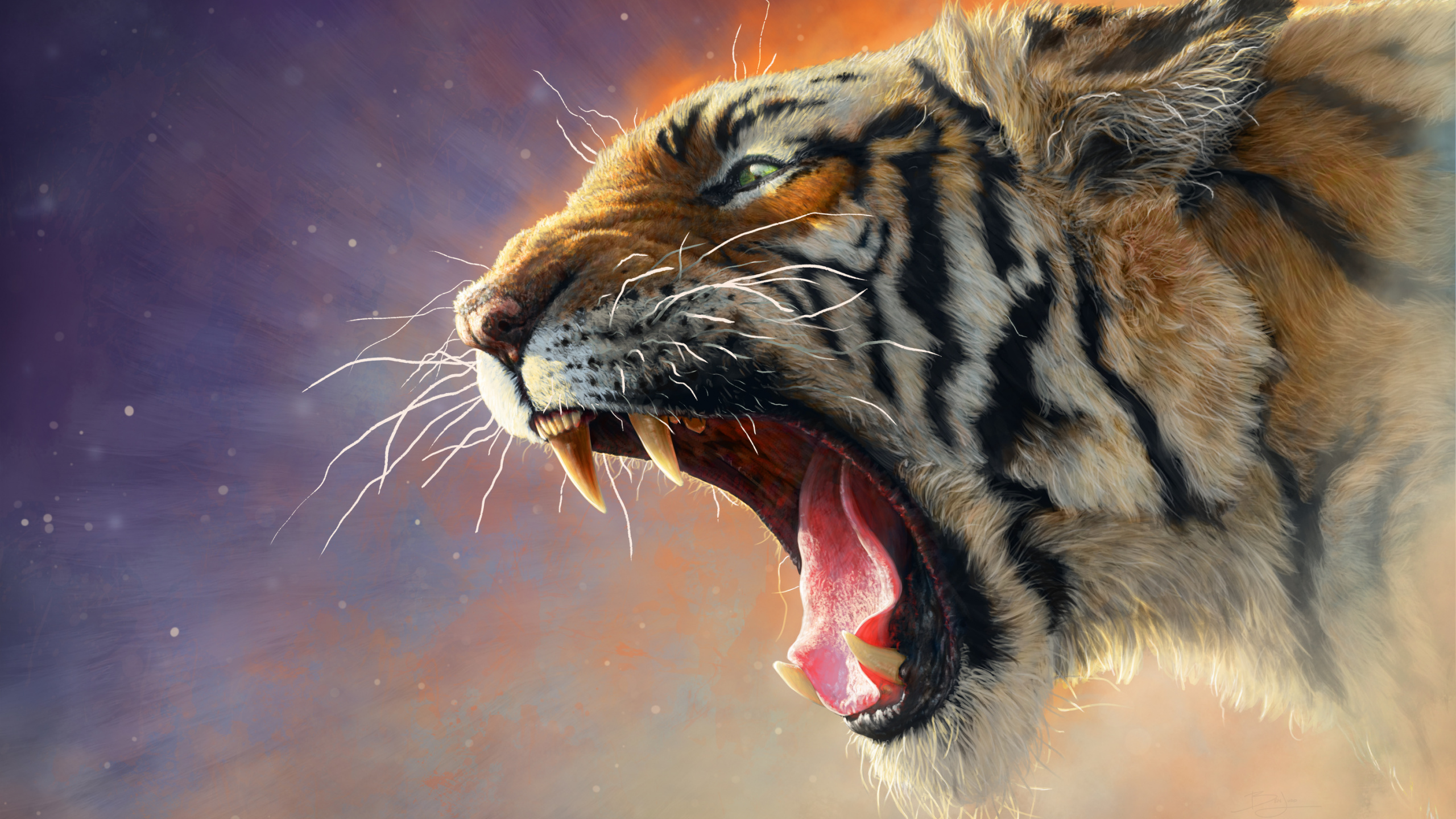 Pintura de Tigre Marrón y Negro. Wallpaper in 2560x1440 Resolution