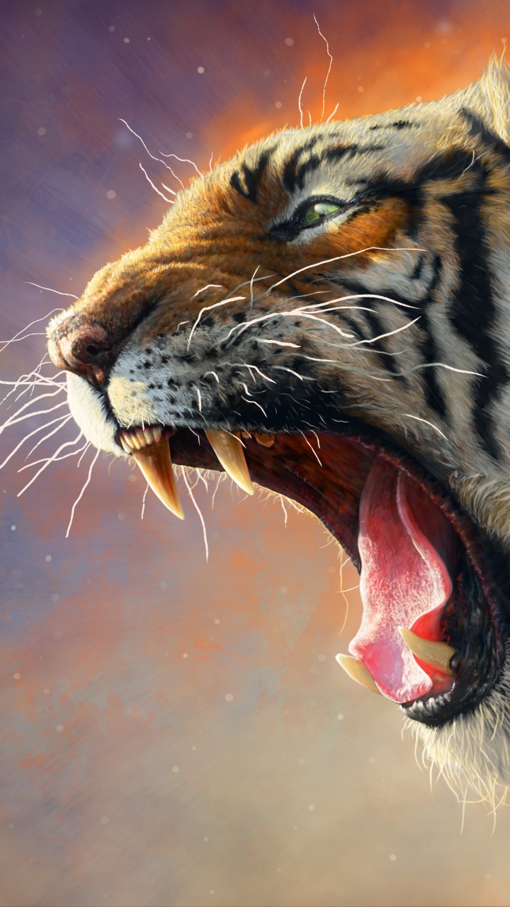 Brown and Black Tiger Painting. Wallpaper in 720x1280 Resolution