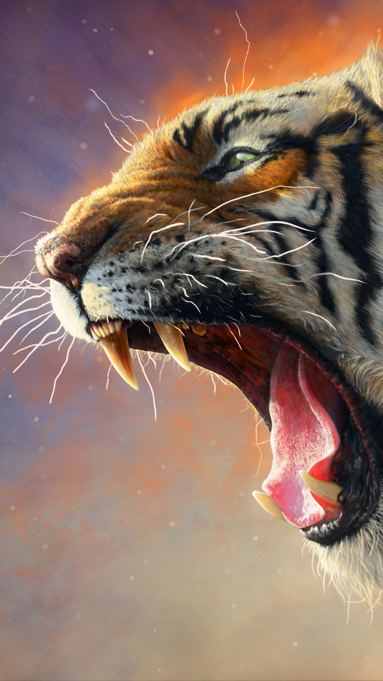 Brown and Black Tiger Painting. Wallpaper in 750x1334 Resolution