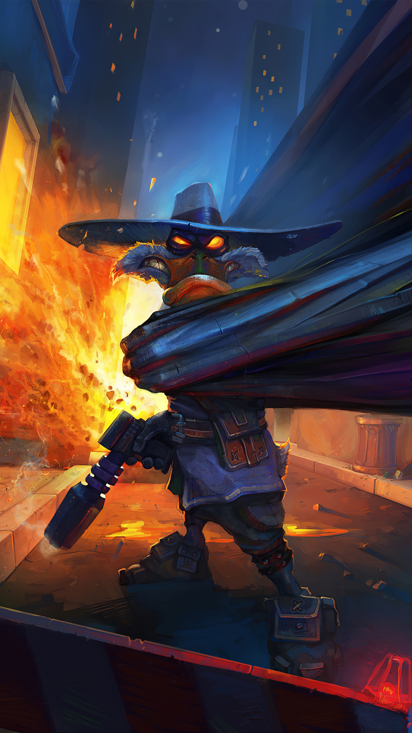 Homme en Costume Noir et Rouge Tenant un Fusil Noir et Orange. Wallpaper in 1440x2560 Resolution