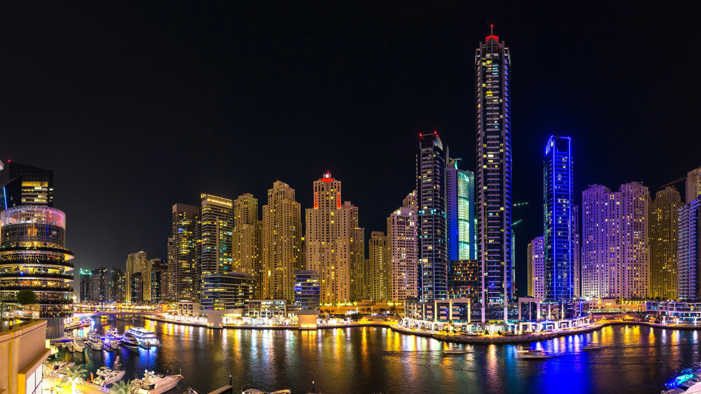 Skyline Der Stadt Bei Nacht Night. Wallpaper in 1366x768 Resolution