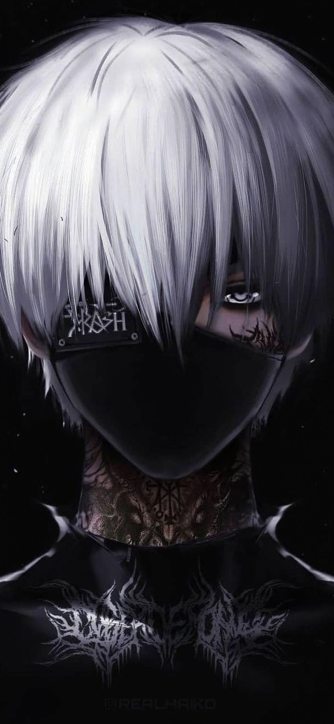 Anime, Ken Kaneki, Tokyo Ghoul, Eyelash, Purple. Wallpaper in 1125x2436 Resolution
