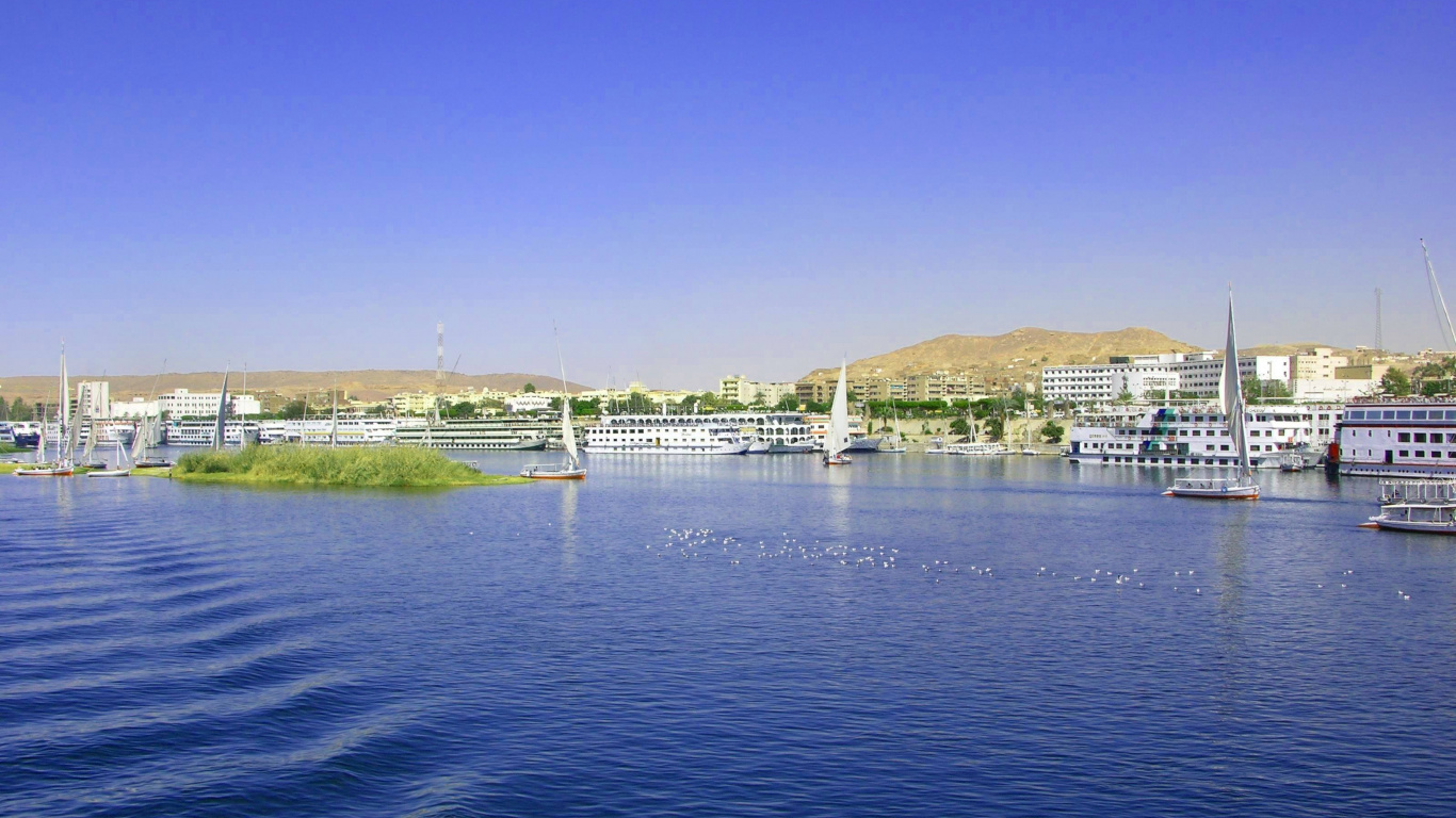 White and Blue Boat on Water Near Green Grass Field During Daytime. Wallpaper in 1366x768 Resolution