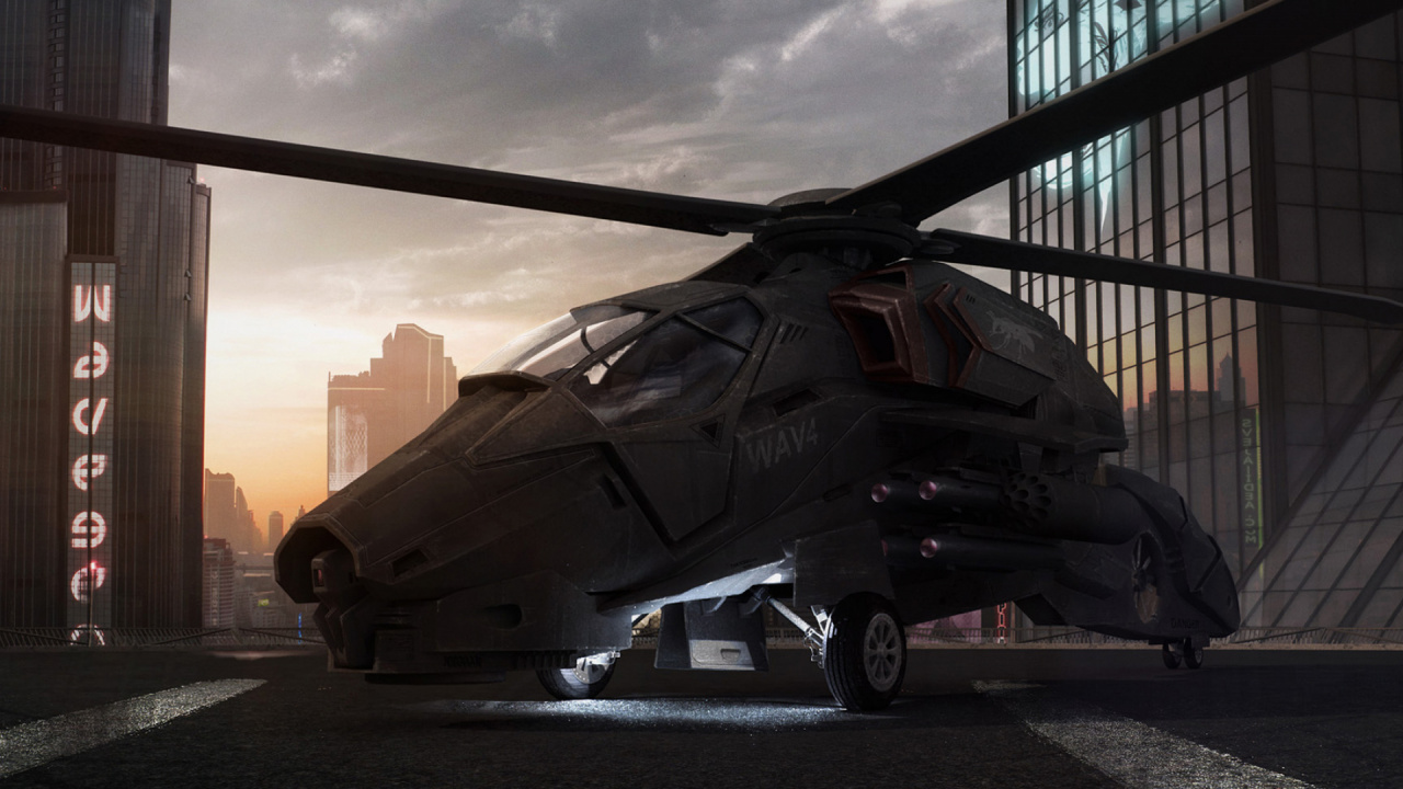 Gray and Black Helicopter on Gray Pavement During Daytime. Wallpaper in 1280x720 Resolution