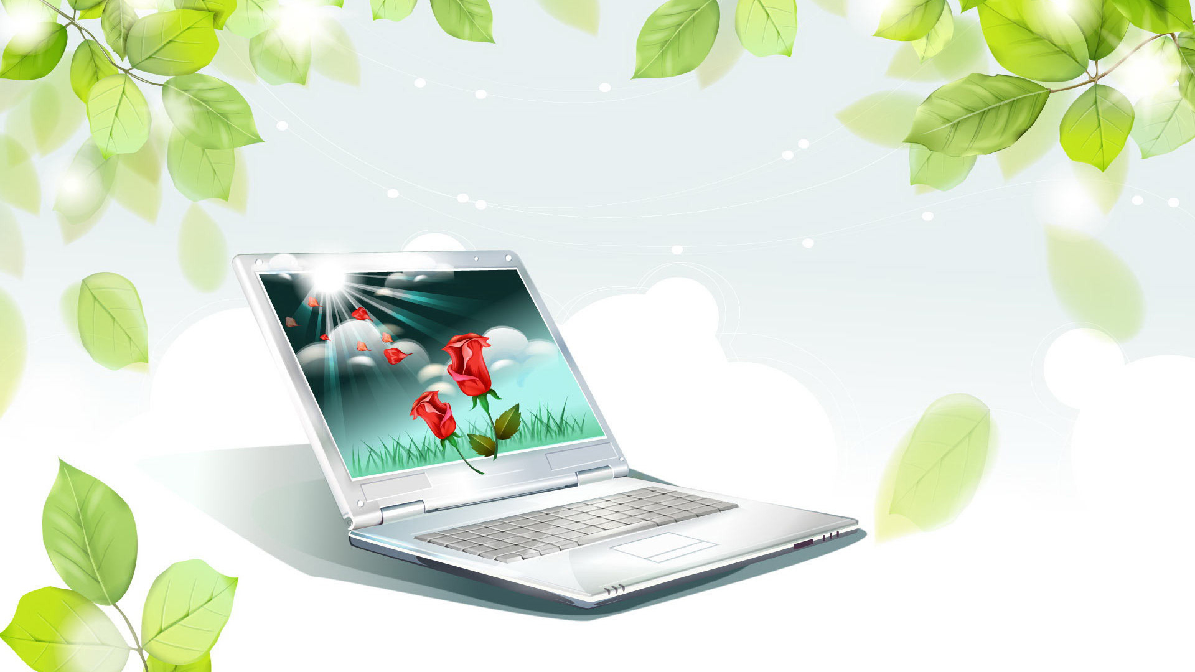 White Laptop Computer on White Table. Wallpaper in 3840x2160 Resolution