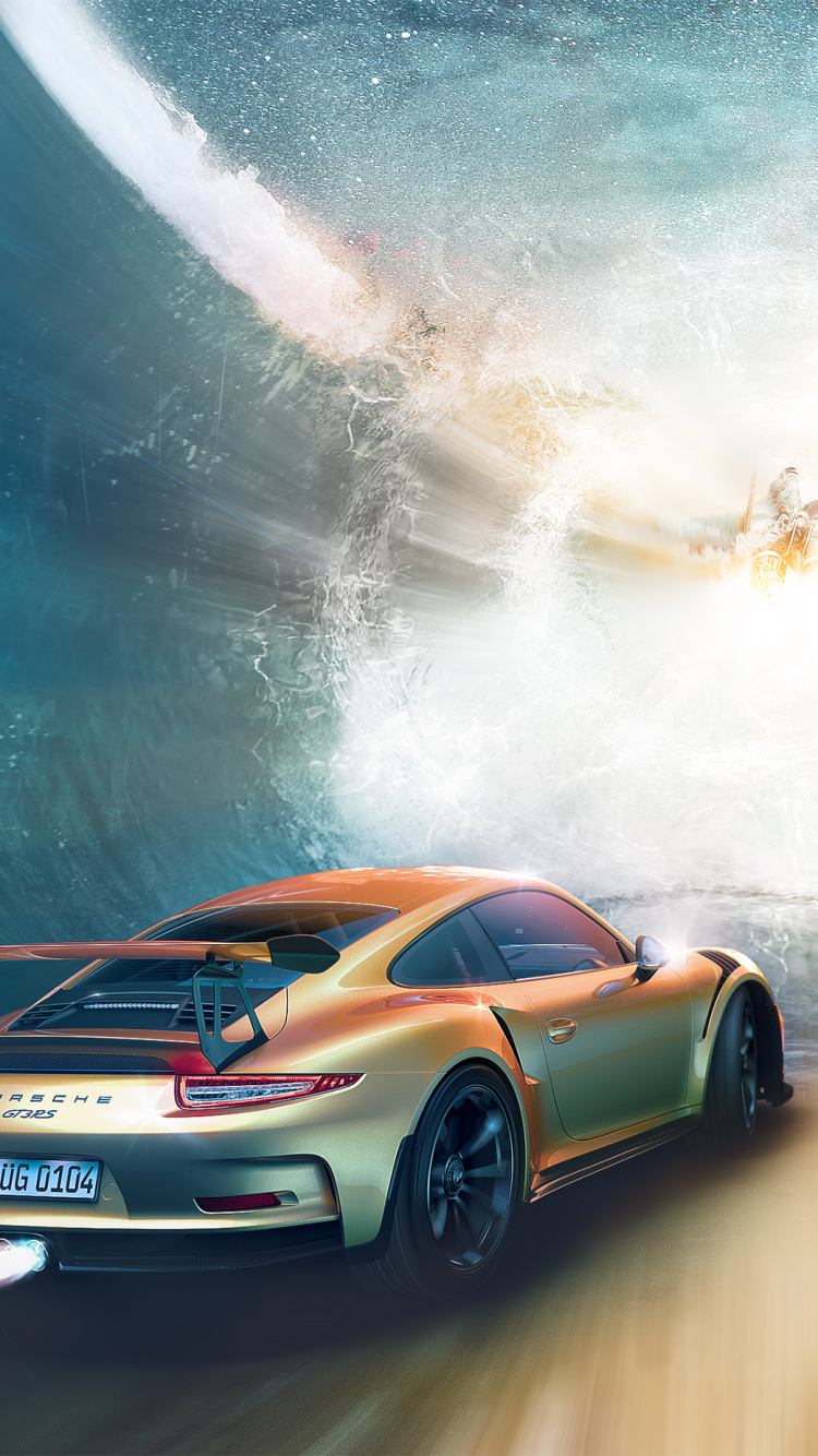 Orange Lamborghini Aventador on Water. Wallpaper in 750x1334 Resolution
