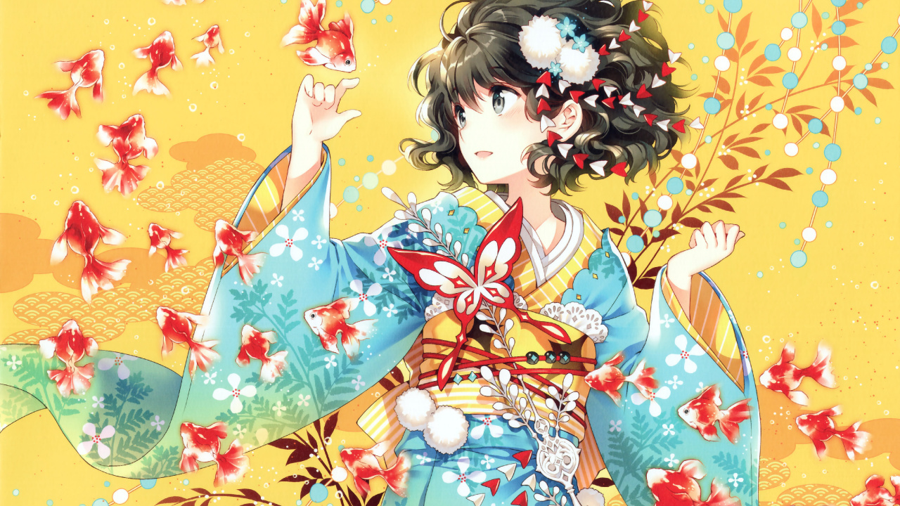 Chica en Kimono Blanco y Rojo Personaje de Anime. Wallpaper in 1280x720 Resolution