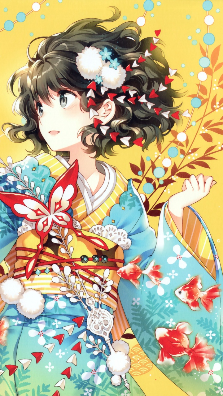 Girl in White and Red Kimono Anime Character. Wallpaper in 720x1280 Resolution