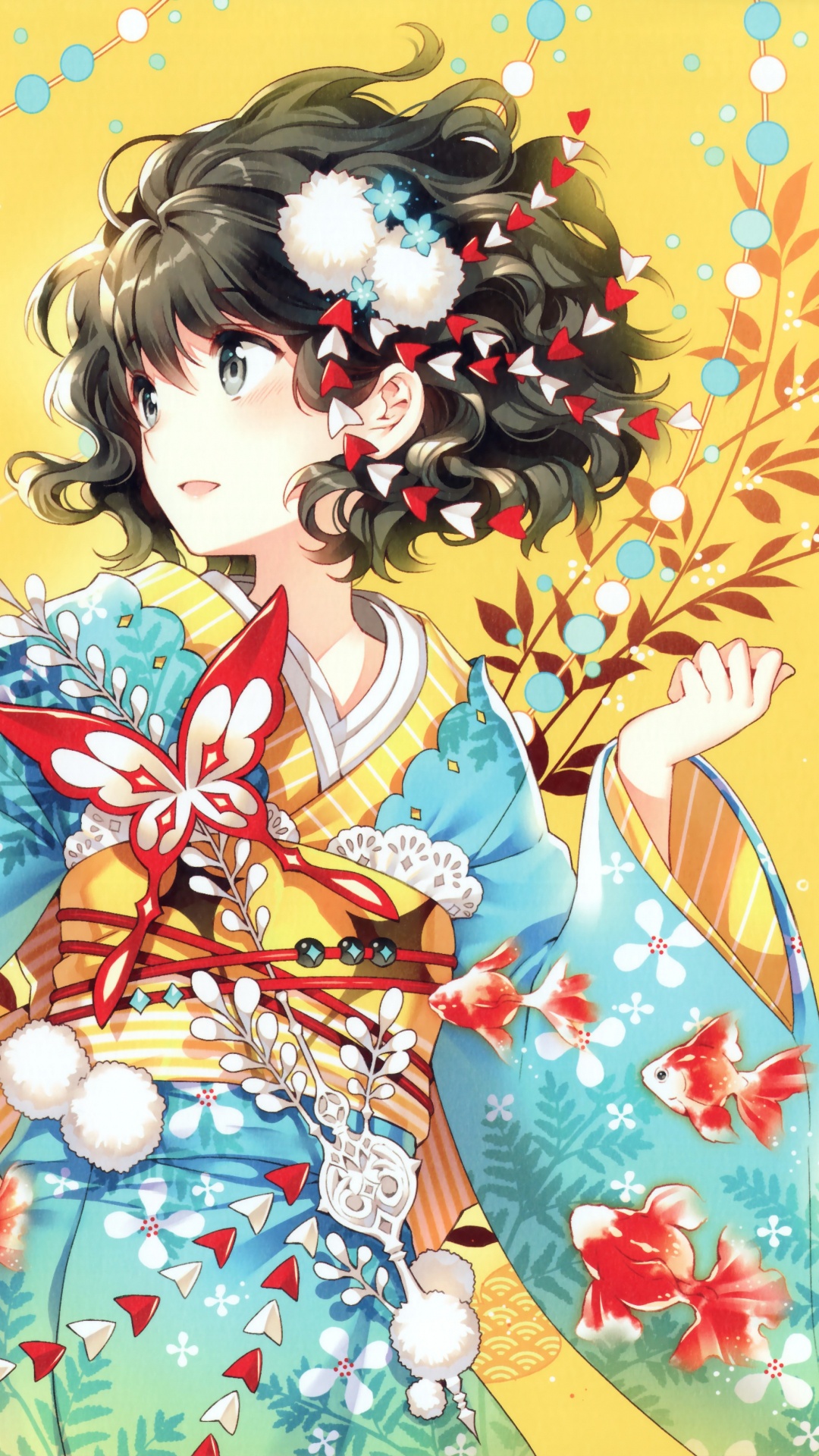 Mädchen im Weißen Und Roten Kimono-Anime-Charakter. Wallpaper in 1080x1920 Resolution