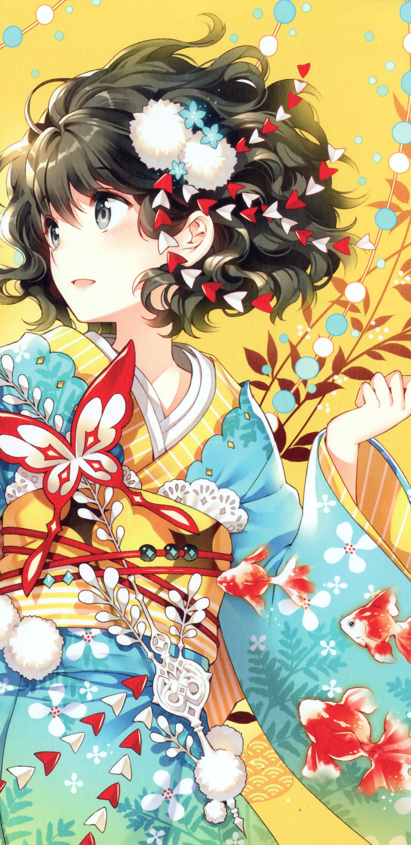 Mädchen im Weißen Und Roten Kimono-Anime-Charakter. Wallpaper in 1440x2960 Resolution