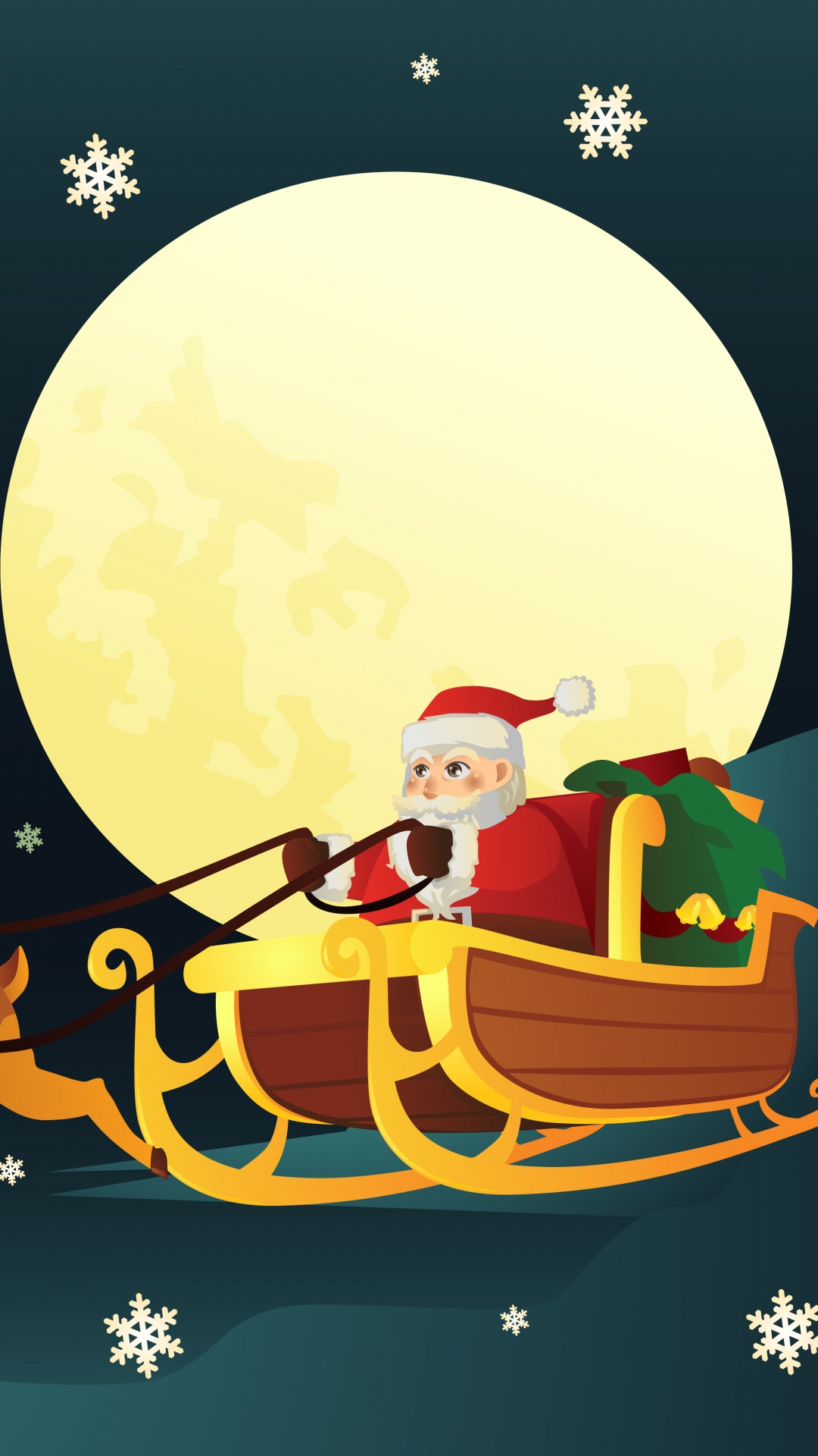 Santa Claus, Reindeer, Vector Graphics, Christmas Day, Illustration. Wallpaper in 1080x1920 Resolution