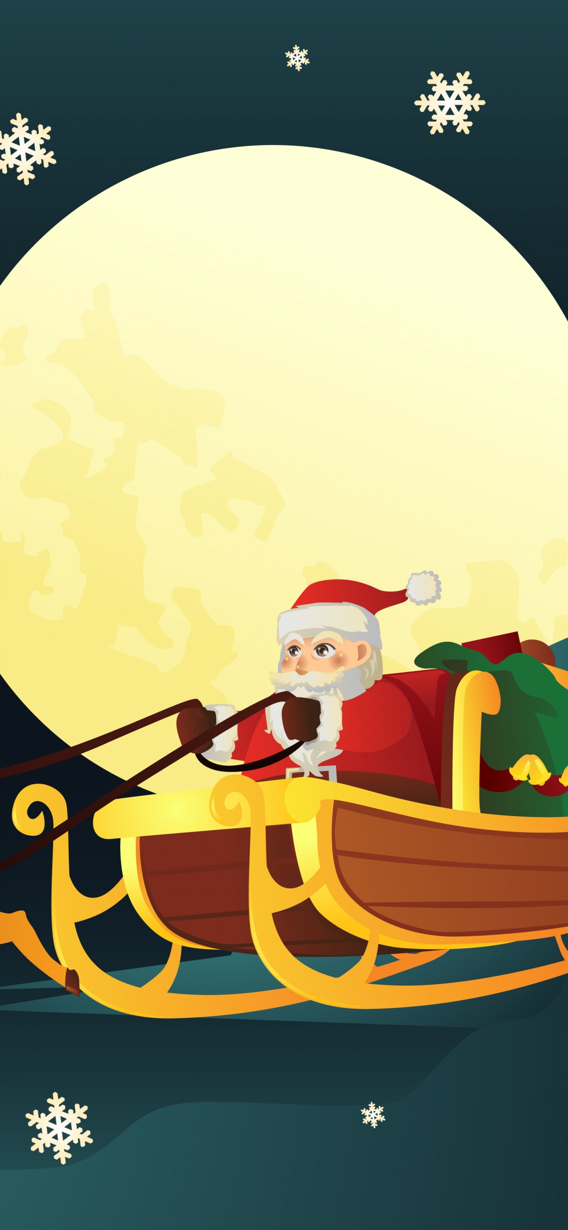 Santa Claus, Reindeer, Vector Graphics, Christmas Day, Illustration. Wallpaper in 1125x2436 Resolution