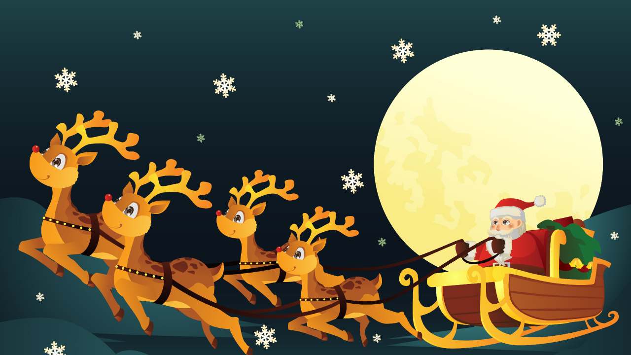 Santa Claus, Reindeer, Vector Graphics, Christmas Day, Illustration. Wallpaper in 1280x720 Resolution