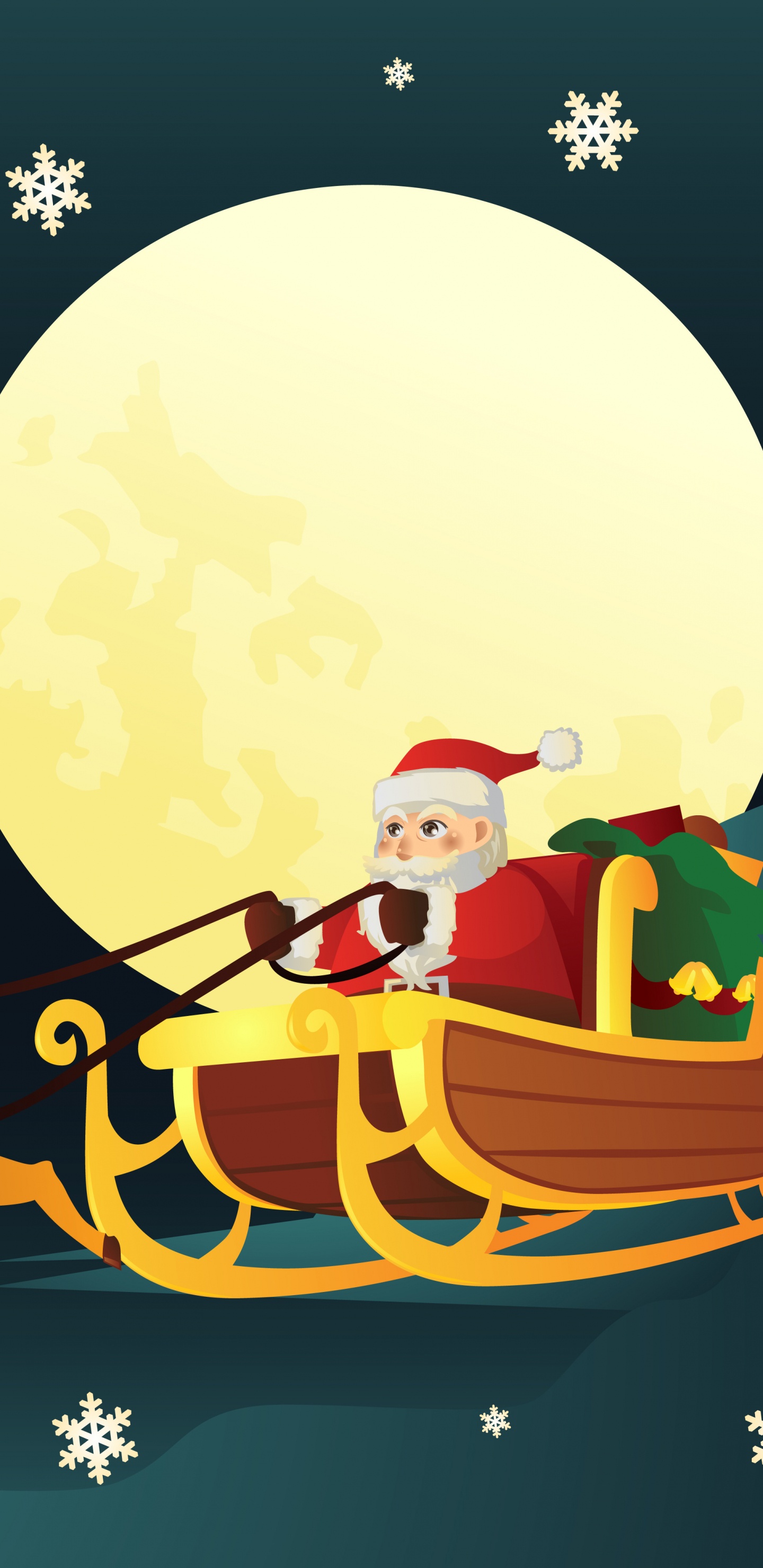 Santa Claus, Reindeer, Vector Graphics, Christmas Day, Illustration. Wallpaper in 1440x2960 Resolution