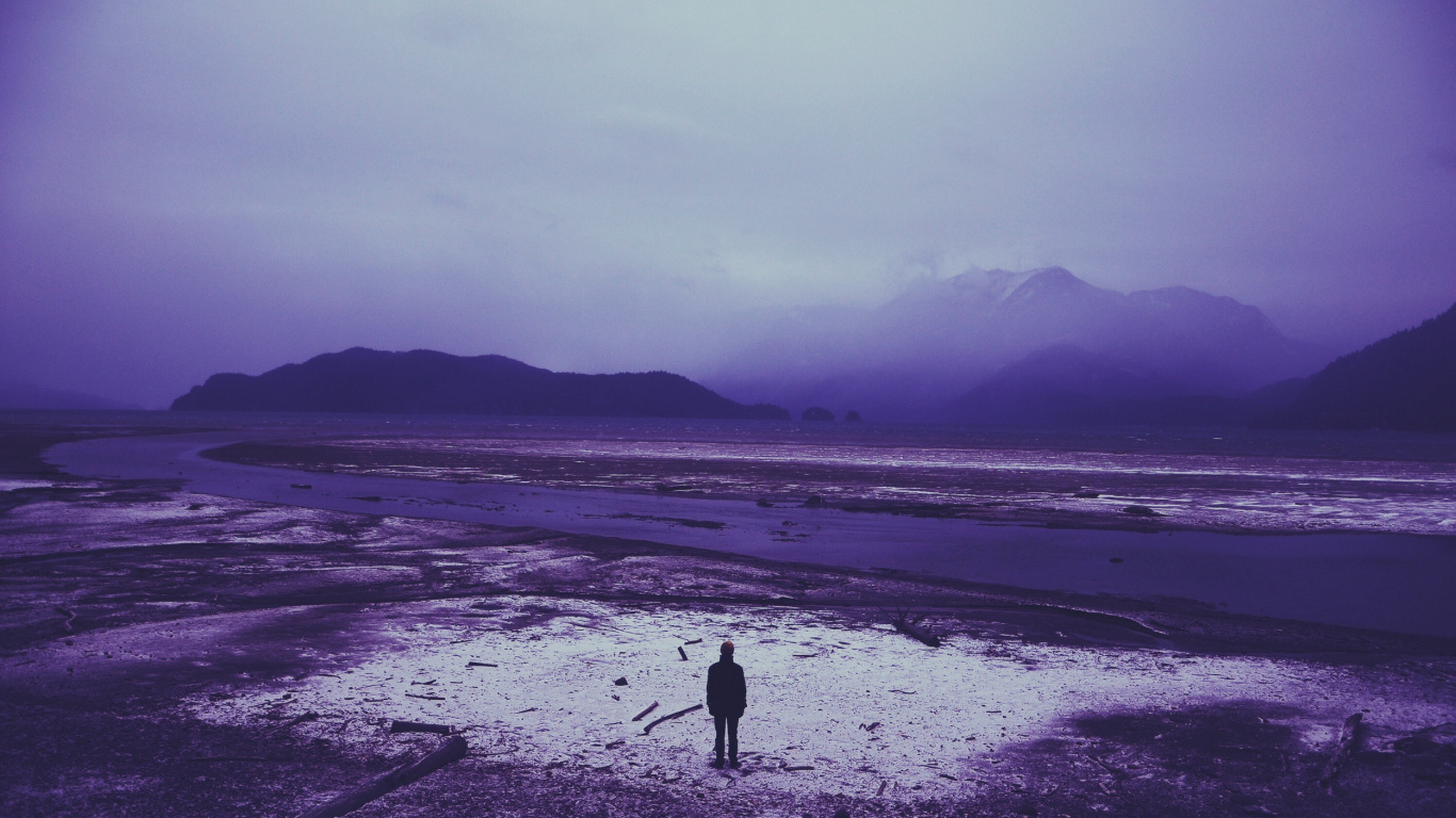 Mer, Purple, Violette, Côte, Horizon. Wallpaper in 1366x768 Resolution