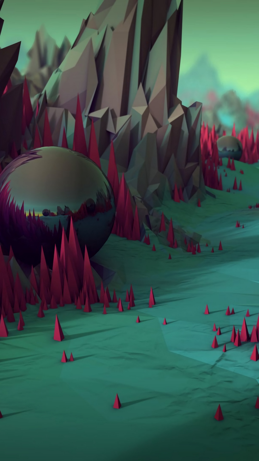 环境技术, 艺术, 绿色的, 红色的, 低聚 壁纸 1080x1920 允许