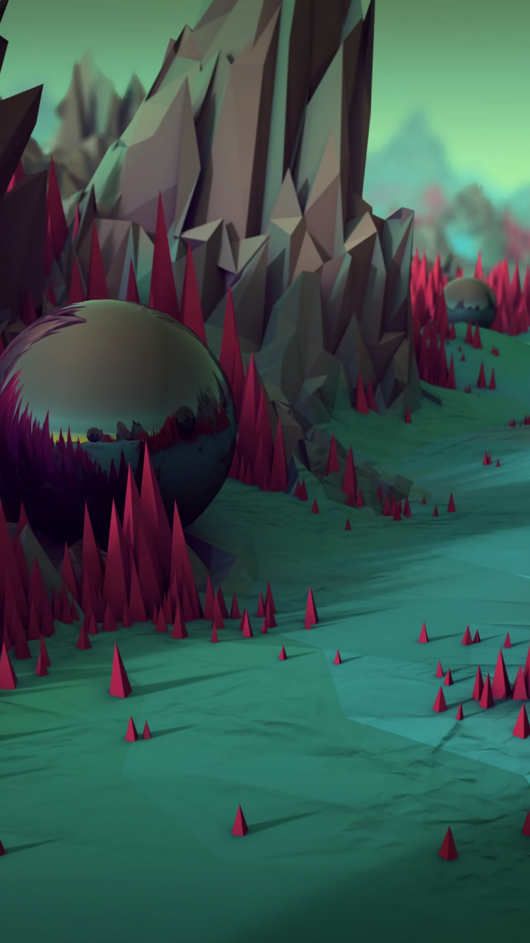 环境技术, 艺术, 绿色的, 红色的, 低聚 壁纸 750x1334 允许