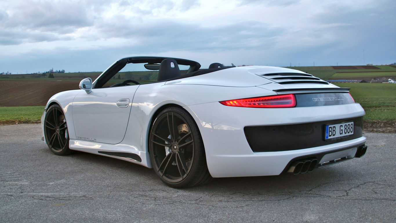 White Porsche 911 on Road Under Cloudy Sky During Daytime. Wallpaper in 1366x768 Resolution