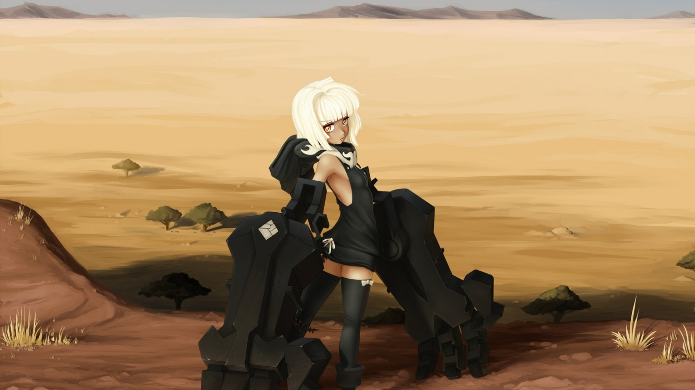 Woman in Black Coat and White Mask Sitting on Brown Sand. Wallpaper in 1366x768 Resolution