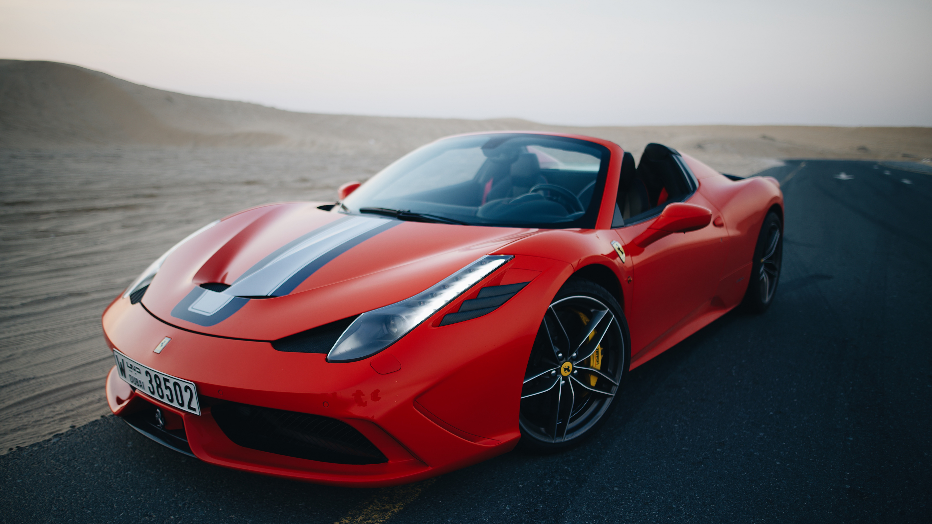 Red Ferrari Sports Car on Black Asphalt Road During Daytime. Wallpaper in 3840x2160 Resolution