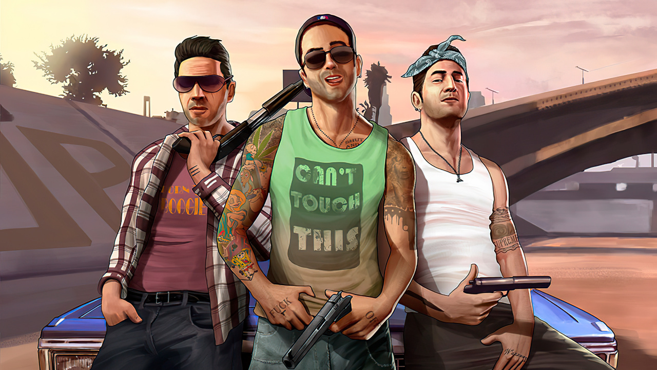 Chillin With The Homies, Grand Theft Auto v, Rockstar Games, Human, Eyewear. Wallpaper in 1280x720 Resolution