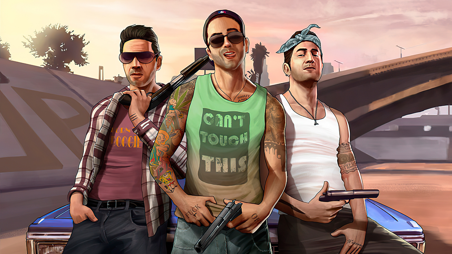 Chillin With The Homies, Grand Theft Auto v, Rockstar Games, Human, Eyewear. Wallpaper in 1920x1080 Resolution