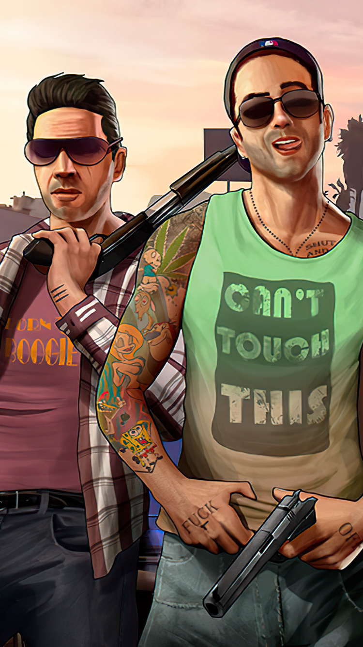 Chillin With The Homies, Grand Theft Auto v, Rockstar Games, Human, Eyewear. Wallpaper in 750x1334 Resolution