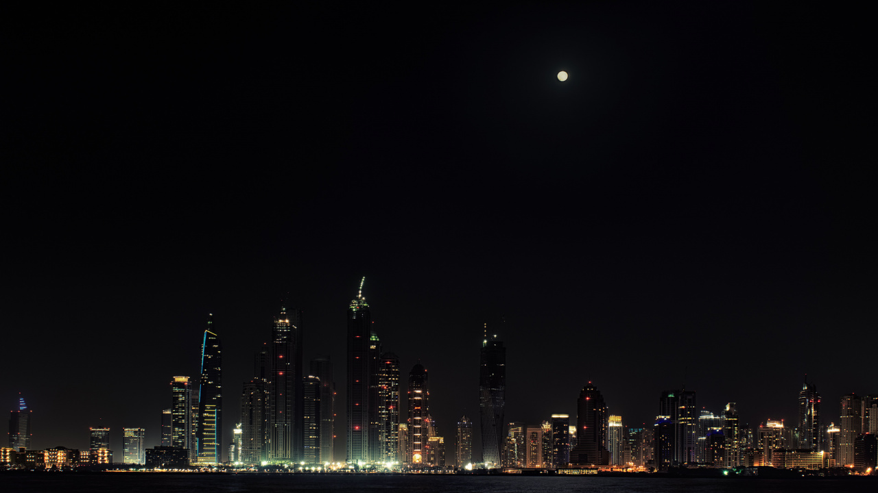 Skyline Der Stadt Bei Nacht Night. Wallpaper in 1280x720 Resolution