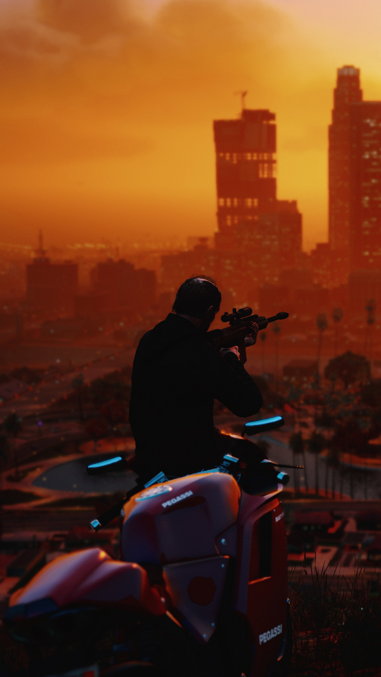 Grand Theft Auto v, Mod, Atardecer, Puesta, Playstation 4. Wallpaper in 750x1334 Resolution