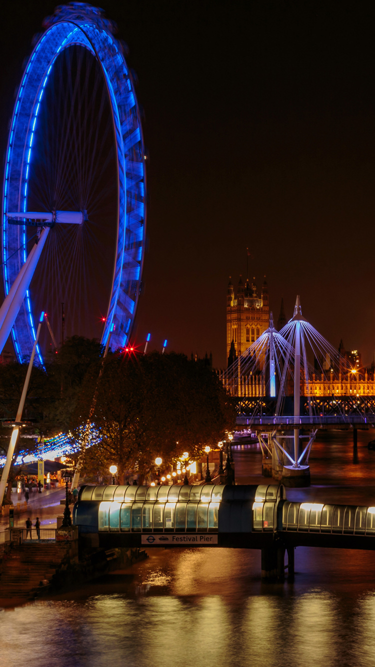 伦敦桥, 旅游景点, 摩天轮, 里程碑, 反射 壁纸 750x1334 允许