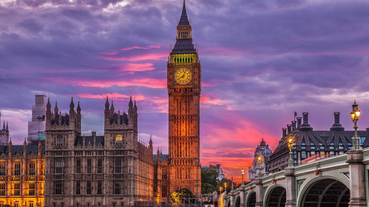 Big Ben Londres Pendant le Coucher du Soleil. Wallpaper in 1280x720 Resolution