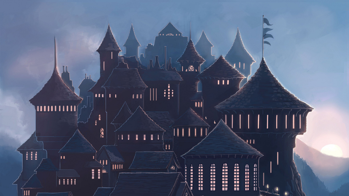 Illustration de Château Noir et Blanc. Wallpaper in 1366x768 Resolution