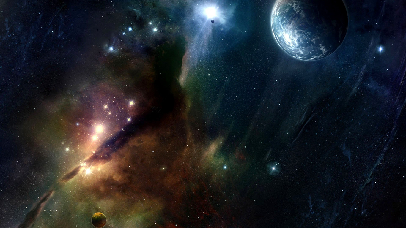 Blaue Und Schwarze Galaxieillustration. Wallpaper in 1366x768 Resolution