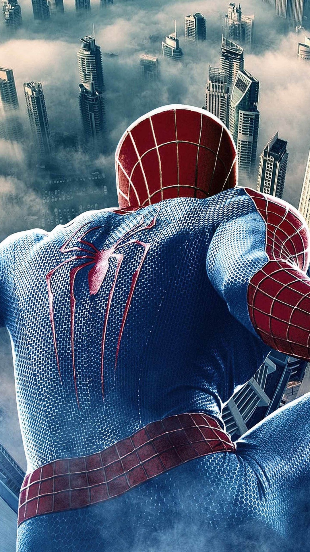 Spider-man, World, Skyscraper, Cartoon, Gesture. Wallpaper in 1080x1920 Resolution